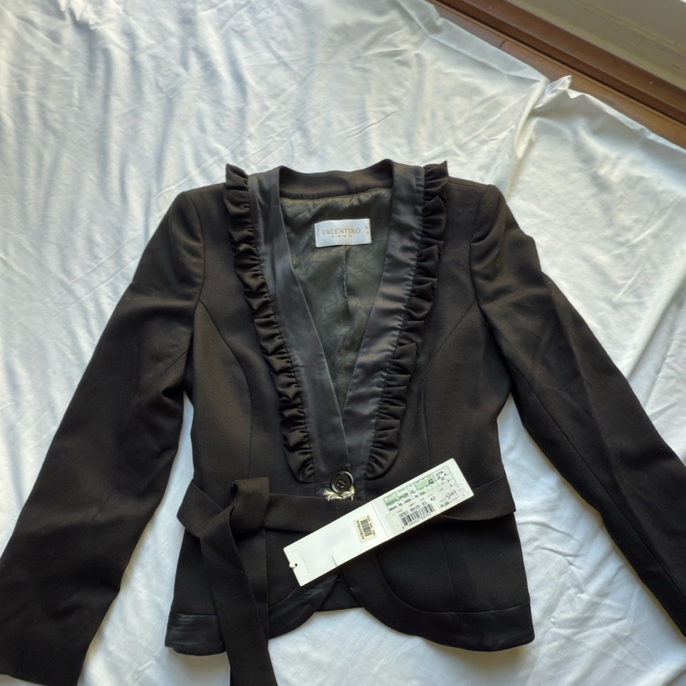 Valentino Black Tuxedo Style  Ruffled Blazer